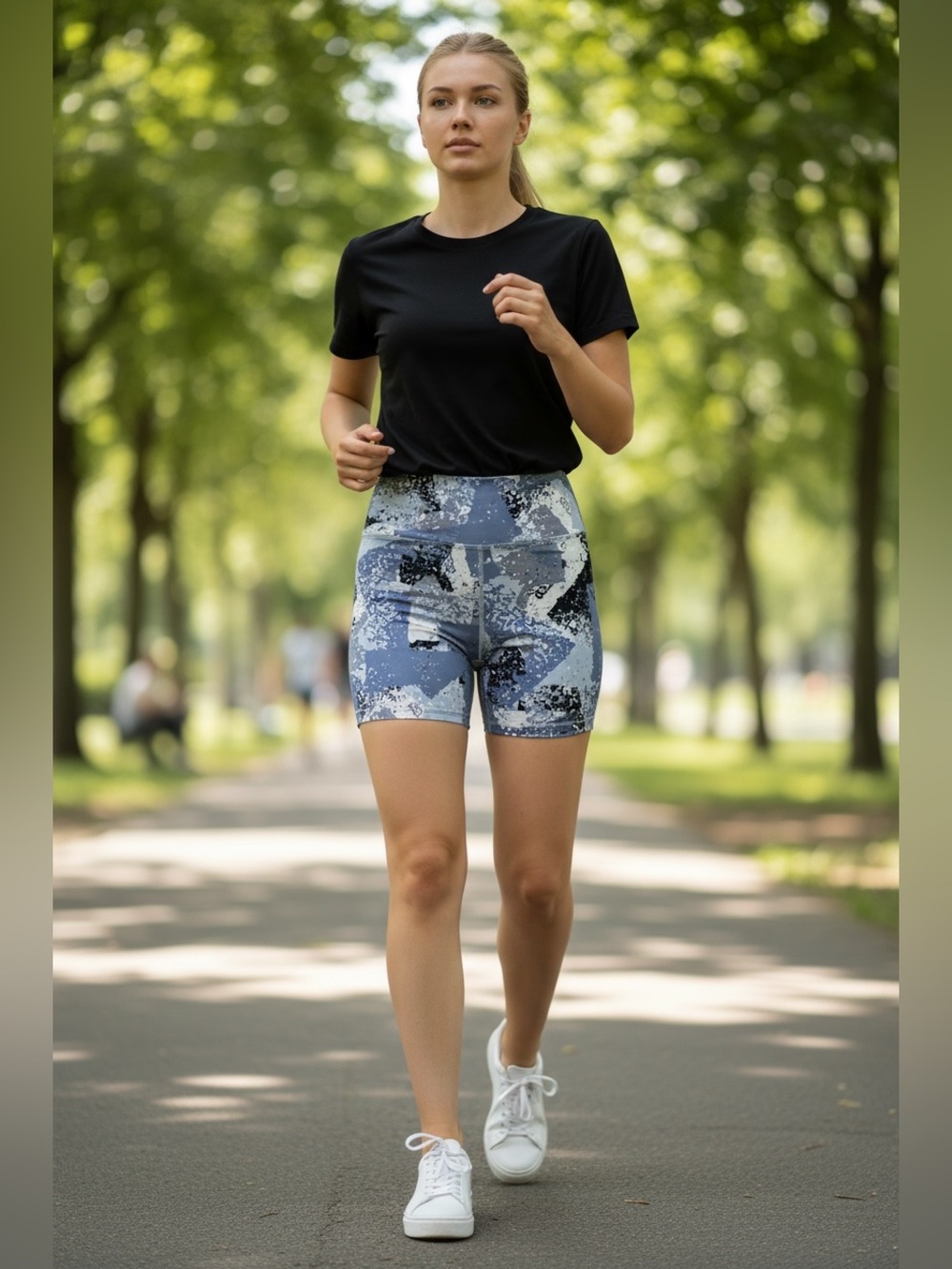 Women's Blue Abstract Print Stretch Bike Shorts